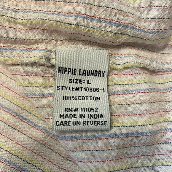 Hippie Laundry Top Women Large Stripe 3/4 Wide Bell Sleeve Ruffle Slight Cropped - Picture 8 of 9